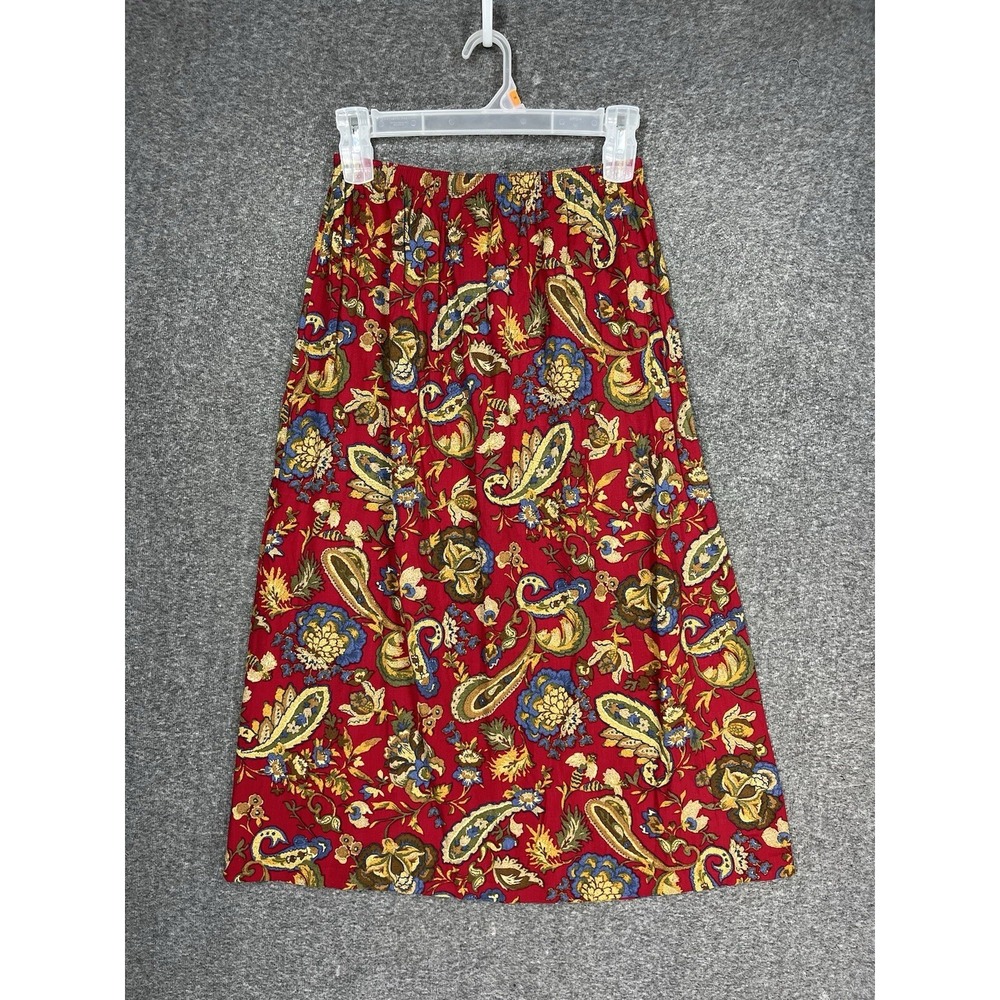 Vintage Southern Lady Maxi Skirt Women's L Red Paisley Western Art USA Made 90s